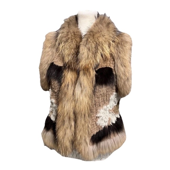 Central Park West Rabbit Fur Vest Brown Beige Multicolor Crop Size Small - Picture 1 of 12